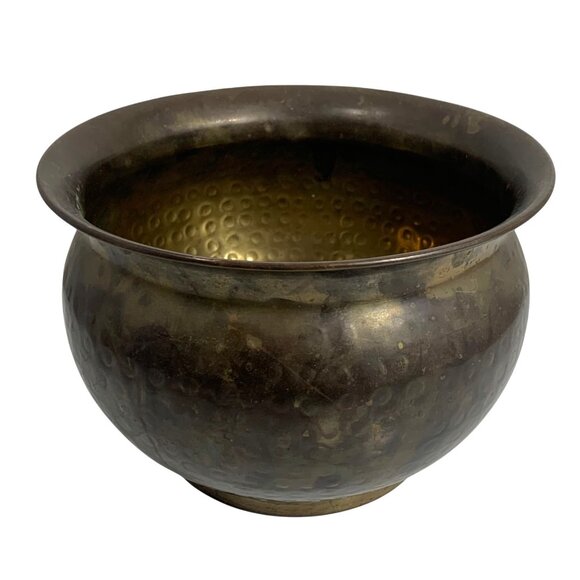 VTG Patina Hand-Hammered Brass Bowl Planter Pot Spittoon Decorative Accent Piece - Picture 4 of 12